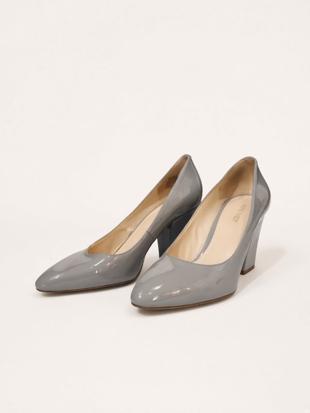 Nine West Gray Patent Block Heel Pumps Size 8.5M